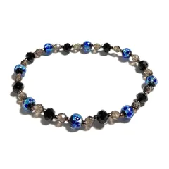 【新品】 【Malline】 天然石 ブレスレット ホタルガラス オニキス スモーキークォーツ ガラスビーズ 内径：約17cm、重さ：約6ｇ 日本製