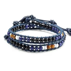 【新品】 Binich(ビニッチ) 天然石 レザー ブレスレット 2重巻き メンズ レディース ラピスラズリミックス ブルー 0