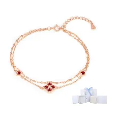 【新品】 FH.bird 1月誕生石 ガーネット ブレスレット レディース 四つ葉のクローバー シルバー 925 金属アレルギー対応 2連 ブレスレット シンプル バレンタイン ギフト ホワイトデー お返し 入学式 卒業式 誕生日 女性 彼女（ブルーリボン包装