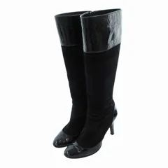 ダイアナ DIANA ロングブーツ シューズ ハイヒール サイドジップ スエード 切替 エナメルレザー 22.0cm 黒 ブラック /HO