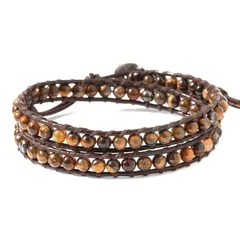 【新品】 Binich(ビニッチ) 天然石 レザー ブレスレット 2重巻き ラップブレスレット メンズ レディース タイガーアイ ブラウン 0