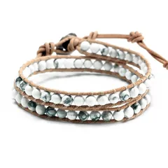 【新品】 Binich(ビニッチ) 天然石 レザー ブレスレット 2重巻き ラップブレスレット メンズ レディース ハウライト ナチュラル 0