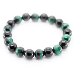 【新品】 [石輝] AAAA天然石オニキス＆グリーンタイガーアイ10mm数珠パワーストーンブレスレット 漆黒に光輝く美しいパワーストーン天然石 [b332]