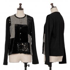 sacai ドッキングニット フレアブラウス 3 ブラック 総柄 プリーツ