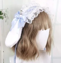 うさ耳 ロリータ コスプレ 髪飾り 耳 リボン うさぎ ヘッドドレス (ライトブルー) カチューシャ