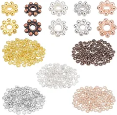 チャーム メタルビーズ ジュエリー製作 ビーズ チベットスタイル アクセサリーパーツ 座金 花座 DIY用 菊座 5x1.5mm クラフト スペーサービーズ 合金 手作り素材 5色 約500個/箱 混合色 PandaHall PH