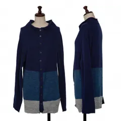 ワイズY's ウール配色ニットカーディガン 紺青グレー2