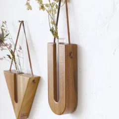 花瓶 ナインマーケ スワーウッドハンギングフラワーベース Uシェイプ （ 花びん 花器 ハンギング ベース フラワーベース 木製 ガラスベース 一輪挿し フラワー 花 飾る 花入れ ガラス ガラス製 ウッド 木 ハンドメイド 手作り ）