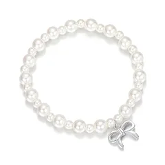 【新品】 Seova パール ブレスレット シルバー リボン レディース バングル 可愛い 人気 ファッション 金属アレルギー対応 アクセサリー エレガント おしゃれ 普段使い バレンタイン 誕生日プレゼント 0