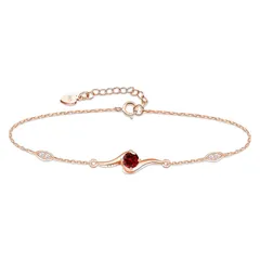 【新品】 Naniwaai ブレスレット レディース 1月 ガーネット 誕生石 ブレスレット 人気 ローズゴールドメッキ 金属アレルギー対応 派手 花 記念日 母の日 誕生日 長さ調整可能 プレゼント (1月) 1