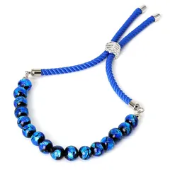 【新品】 [Sea drop] 光る ホタルガラス 6mm ブルー ビーズ ブレスレット 蓄光 紐青色 とんぼ玉 長さ調節可能 [304bt-06]