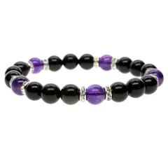 【新品】 [コアイ]COAI オブシディアン（黒曜石）アメジスト（2月誕生日） 魔除け浄化ブレスレット 祈り数珠 レディース