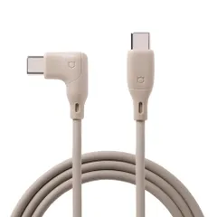 iFace Type-C to Type-C 充電ケーブル 1.2m L字型 (ベージュ)【 急速充電 3A 絡みにくい USB-C & USB-C L字 シリコン素材 アイフェイス ケーブルタイ付属 iPhone16 iphone15 Galaxy ...