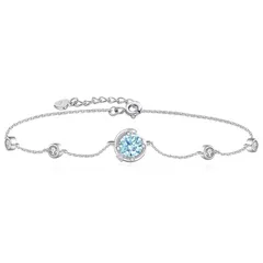 【新品】 YUIITU ブレスレット レディース 上質ジルコニア 3月 誕生石「月の姫」 ブレスレット 18K コーティング 三日月 ブレスレット 金属アレルギー対応 シルバー ブレスレット 女性 大人 アクセサリー 長さ調整可能 ブレスレット 細タイプ プレ