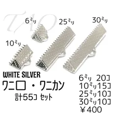 【55個】鉄製 サイズMIX ワニ口 ワニカン リボンエンド（ホワイトシルバー）挟み金具 リボン留め ハンドメイド資材 手芸パーツ ［F-10-3］