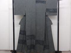 夏着物 手縫い グレージュ 青藤ぼかし 薄物 モダン 単衣 164cm 65cm 