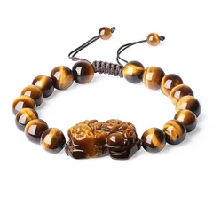 【新品】 [コアイ] 貔貅彫り タイガーアイ 金運 財運 商売運 開運お守りパワーストーンブレスレット 長さ調節可能 1