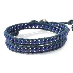 【新品】 Binich(ビニッチ) 天然石 レザー ブレスレット 2重巻き ラップブレスレット メンズ レディース ラピスラズリ ブルー 0