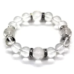 【新品】 [石輝] 素彫四神獣水晶14mm 水晶12mm シルバーロンデル ブレスレット メンズ 天然石 数珠 パワーストーン [b548]