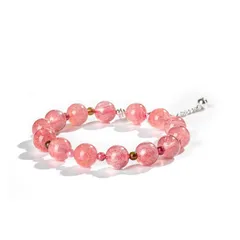 【新品】 手作ブレスレット レディース ストロベリークォーツ ハンドメイド シンプル デザイン ブレスレット シルバーチャーム 友情の象徴 ギフト (Pink)