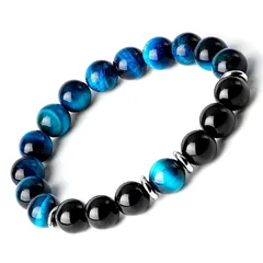 【新品】 [石輝] ライトブルータイガーアイ 10mm オニキス ブレスレット メンズ 天然石 パワーストーン 金運 仕事運 開運 [b678] 1