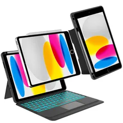 高級版「横/縦両方対応」iPad 第11世代 (A16) キーボード iPad 第10世代 キーボード ケース 10.9インチ タッチパッド搭載 超薄 軽量 分離式 ワイヤレス bluetoothキーボードカバー 多角度調整 バックライト付き Pen ...