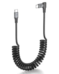 SUNGUY コイル式 USB-C to USB-C ケーブル 2本セット 1.2m【伸縮範囲: 0.3-0.8m】L字型 車載用 60W PD高速充電対応 Android Auto CarPlay 対応 iPhone 17/16/15 Pro Ma ...