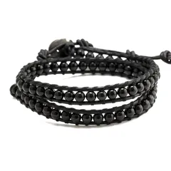 【新品】 Binich(ビニッチ) 天然石 レザー ブレスレット 2重巻き ラップブレスレット メンズ レディース オニキス ブラック 0