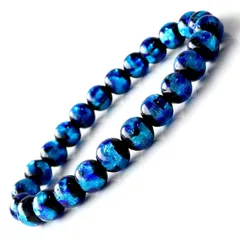 【新品】 [GOLD STONE] 光る ホタルガラス ブルー 8mm ブレスレット とんぼ石 青色 沖縄 typeA 内径 約15.5cm 1