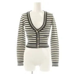 レディ Rady ボーダー ショート丈カーディガン ニット Vネック S 黒 ブラック 白 ホワイト /AT ■OS