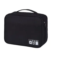 ガジェットポーチ トラベルポーチ コスメポーチ 小物入れ収納ポーチ 大容量 防水 ケーブル収納 多機能 耐摩耗耐久性 収納 旅行 出張 化粧などに適しています（1個） (ブラック)