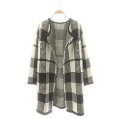 ストロベリーフィールズ STRAWBERRY-FIELDS ノーカラーニットコート 羽織り アウター チェック柄 黒 ブラック 白 ホワイト /KO ■OS