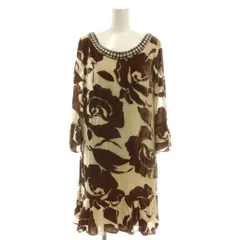 ダイアグラム グレースコンチネンタル Diagram GRACE CONTINENTAL ベロア ビジュー ワンピース 膝丈 36 ベージュ ブラウン /HK ■OS