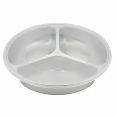 ランチプレート フタ付き 23cm M ステンレス （ 食洗機対応 仕切り皿 ランチ皿 プレート お皿 丸皿 ふた付き 丈夫 割れにくい ワンプレート 3つ仕切り キャンプ アウトドア バーベキュー 作り置き ）