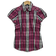Burberry Blue Label(バーバリーブルーレーベル) 半袖シャツブラウス サイズ38 M レディース美品  - ピンク×ネイビー×白 チェック柄