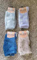 未使用品 STREAM モコモコ靴下 4足セット 23～25cm 紫 グレー ベージュ　青