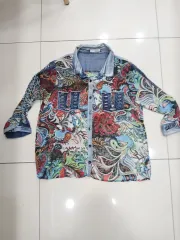 MONO B 一部デニム シースルー薄い素材 腕に穴 ブラウス シャツ 中古 ヴィンテージ