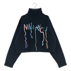 NINA RICCI / ニナリッチ | ロゴ ウール タートルネック ニット | S | ネイビー | レディース