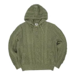 エルエルビーン L.L.Bean 00s 2000年代 コットンニットフーディー パーカー ケーブル編み フィッシャーマン ネップ柄 アウトドア USA ヴィンテージ アメリカ 古着 ニット セーター オリーブグリーン 緑 L【中古】