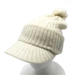 【美品】アディダス つば付きニット帽 アイボリー ケーブル編み ポンポン付 フリー（56-58cm）   ゴルフウェア adidas