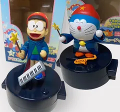【おもちゃ】2体セット ドラえもん マジックミュージック (ドラえもん のび太) TAITO タイトー 中身美品 外装箱日焼け跡あり 説明書付き まとめ売り セット販売