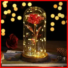 Lewondr バラ 造花 ガラスドーム 枯れない花 メッキローズ バレンタイン飾り 長持ち LEDライト付き 部屋飾り インテリア 引越しバラ/母の日/記念日/誕生日/入学/卒業/お祝い/お見舞い/お礼/彼女 クリスマス 飾り クリスマスライト ボックス付き