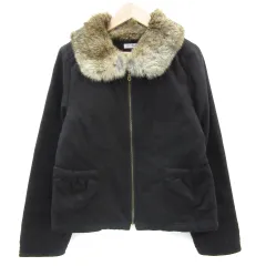 アー・ヴェ・ヴェスタンダード ミッシェルクラン a.v.v standard ノーカラージャケット 中綿ジャケット ミドル丈 ジップアップ ラビットファー付き 38 M ブラック 黒 /YM36のサムネイル