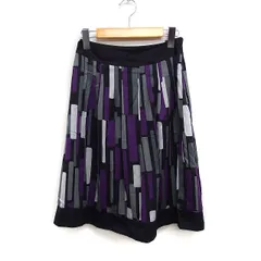 インディヴィ INDIVI 柄 フレアスカート ひざ丈 36 ブラック 黒 パープル 紫 /FT2