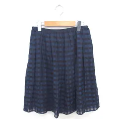 インディヴィ INDIVI フレア スカート チェック ひざ丈 サイドジップ 38 ネイビー ブラック 紺 黒 /TT4
