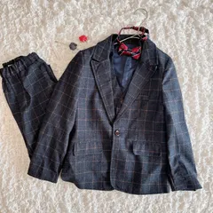 150 男の子　フォーマルスーツ　HANWESI チェック　ネイビー　おしゃれ　卒業式　冠婚葬祭　ジャケット　パンツ