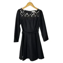 プロポーション ボディドレッシング PROPORTION BODY DRESSING タグ付き ワンピース レース 刺繍 長袖 ひざ丈 ベルト付き 1 ブラック ■FY