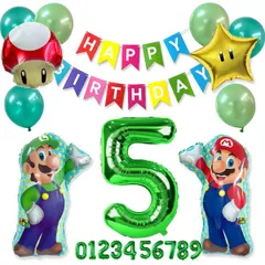 【新品】5歳のお誕生日をマリオブラザースと一緒に楽しくお祝いセット(12pc)バースデーガーランド パーティバルーンセット 風船ギフトお祝い 飾り こども パーティ