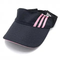 アディダス サンバイザー 黒×ピンク 3ライン ロゴ刺しゅう フリー(57cm～59cm)   ゴルフウェア adidas