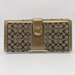 COACH（コーチ）シグネチャー キャンバス ゴールドレザー 長財布 フラップ式